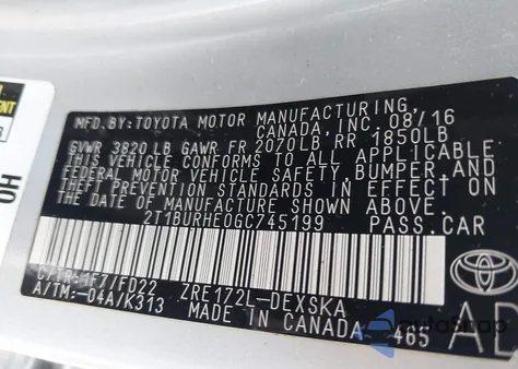 2016 Toyota Corolla S Plus из США, поврежденный, VIN 2T1BURHE0GC745199